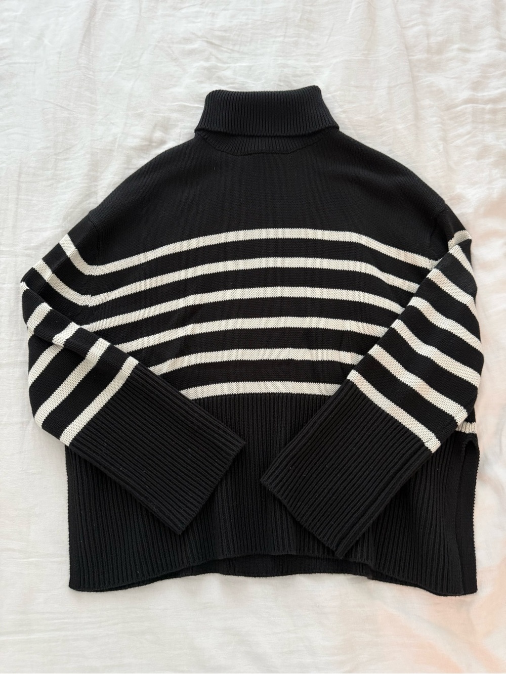 GAP Black & White Striped Turtleneck Sweater - Ribbed Cuffs
